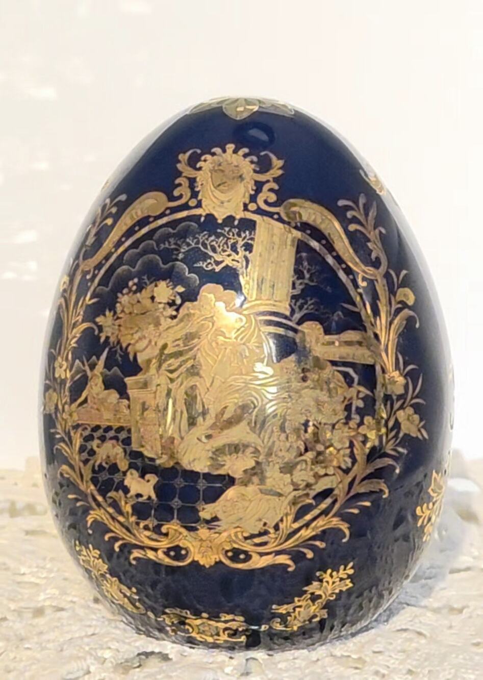 Ornate Limoges Egg Figurine Cobalt Blue Gold Porcelain Hollywood Regency 4.5"